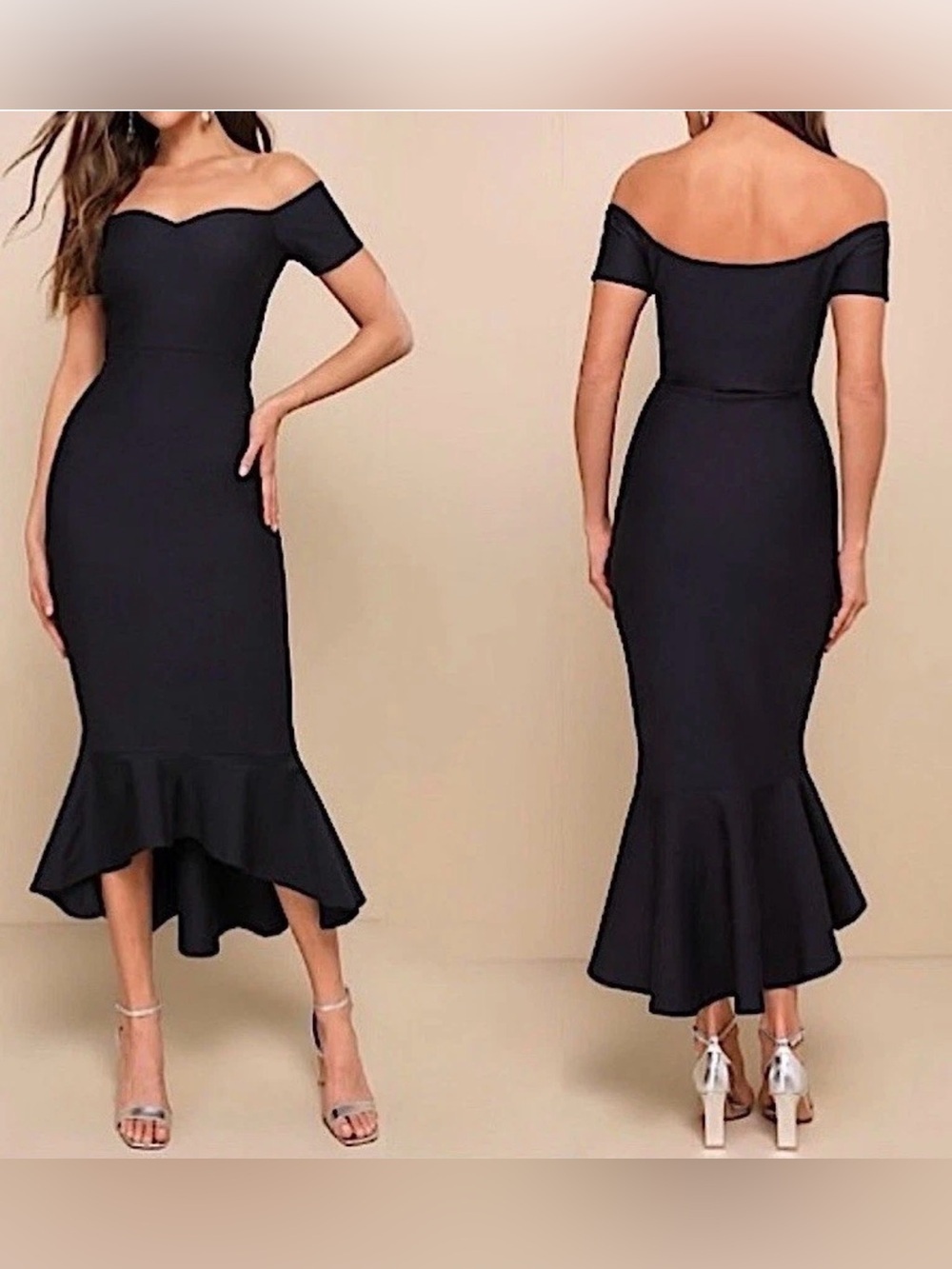 Lulus How Much I Care Off-the-Shoulder Midi High Low Dress Black Womens Medium